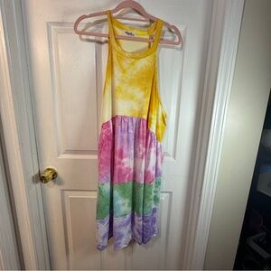 Haptics - Halter Neck Tie-Dye Dress - Pink, Yellow, Green - 2x - NWOT